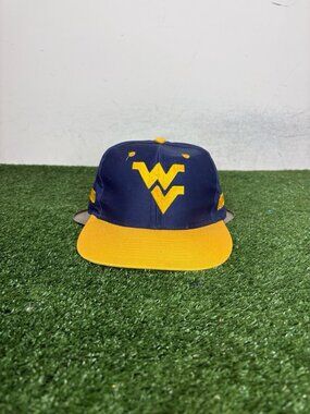 Vintage West Virginia Mountaineers hat cap snap back blue yellow football mens
